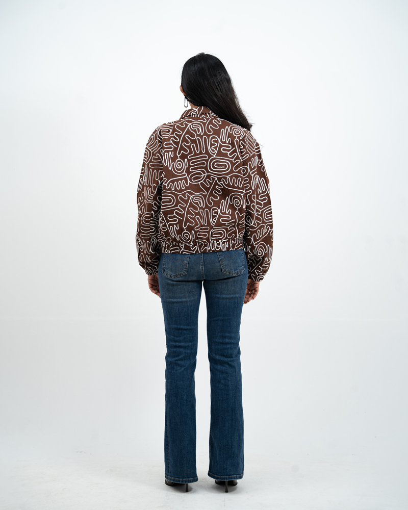 Scribble Embroidered Jacket in Brown - Image 9