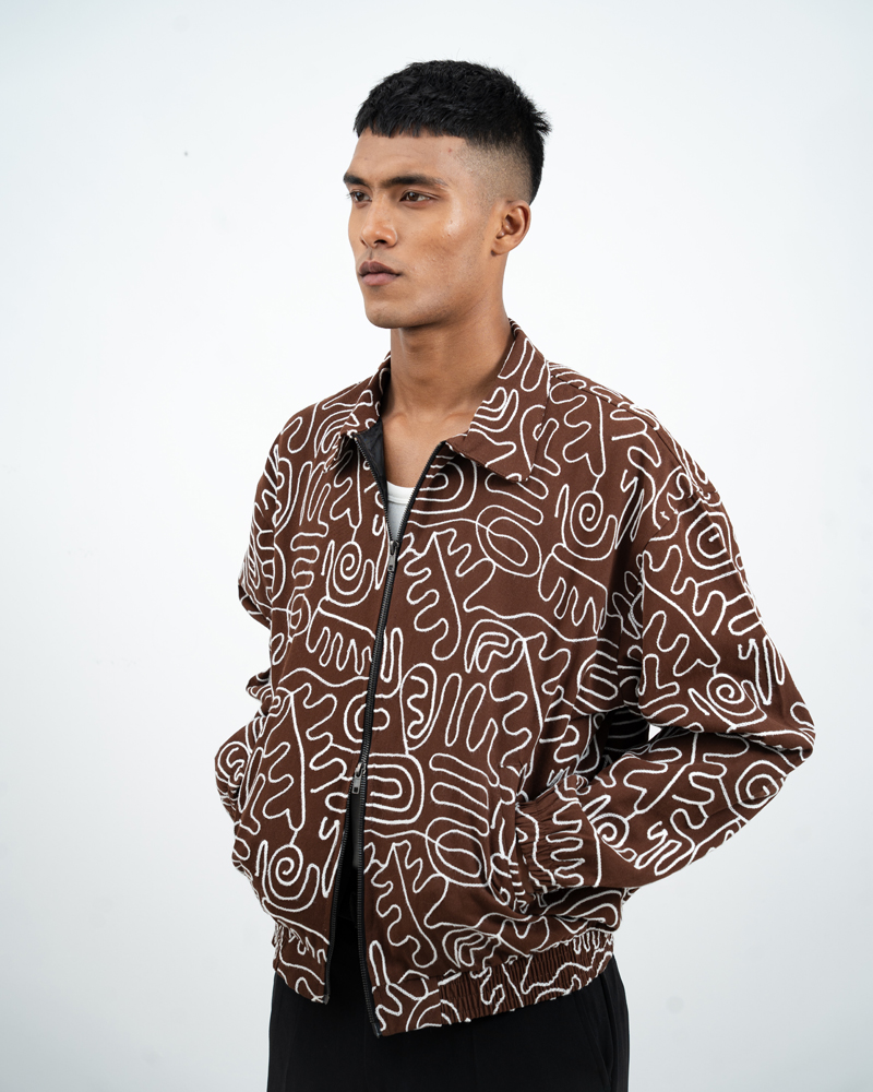 Scribble Embroidered Jacket in Brown - Image 10