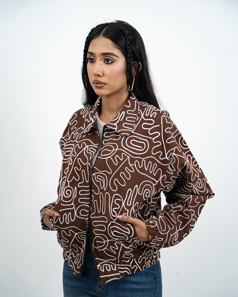 Scribble Embroidered Jacket in Brown - Image 11