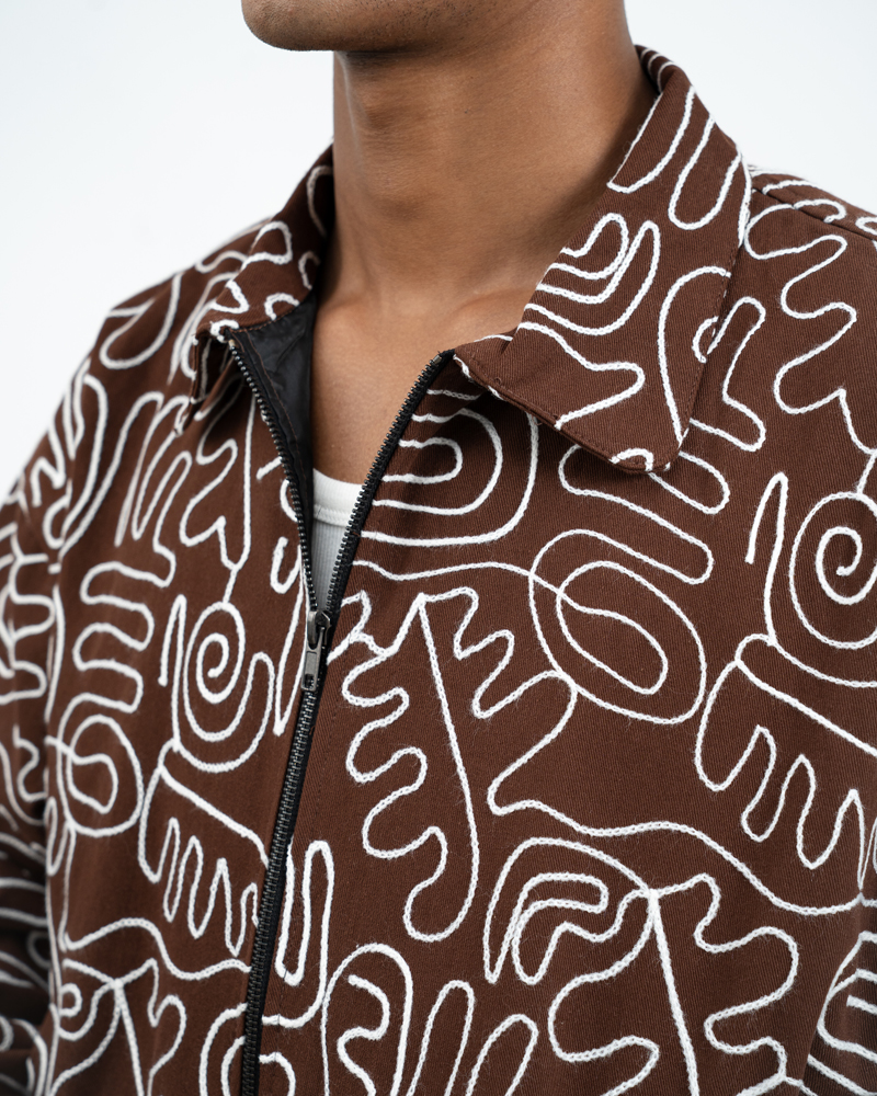 Scribble Embroidered Jacket in Brown - Image 12