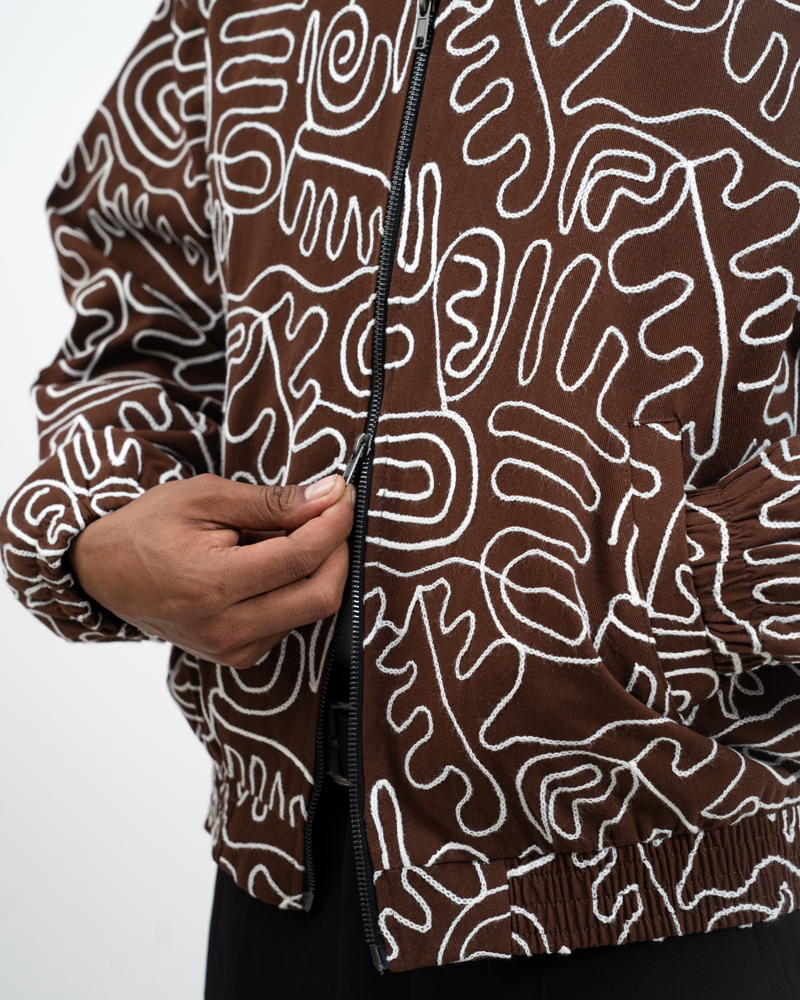 Scribble Embroidered Jacket in Brown - Image 14