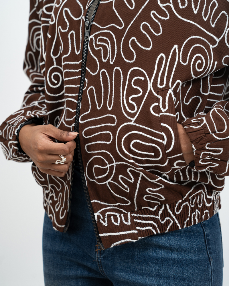 Scribble Embroidered Jacket in Brown - Image 15