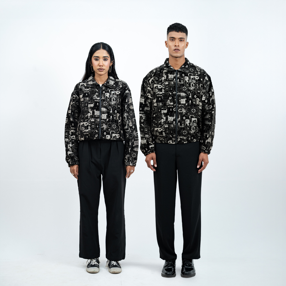 Textured Bomber Jacket in Black - Image 3