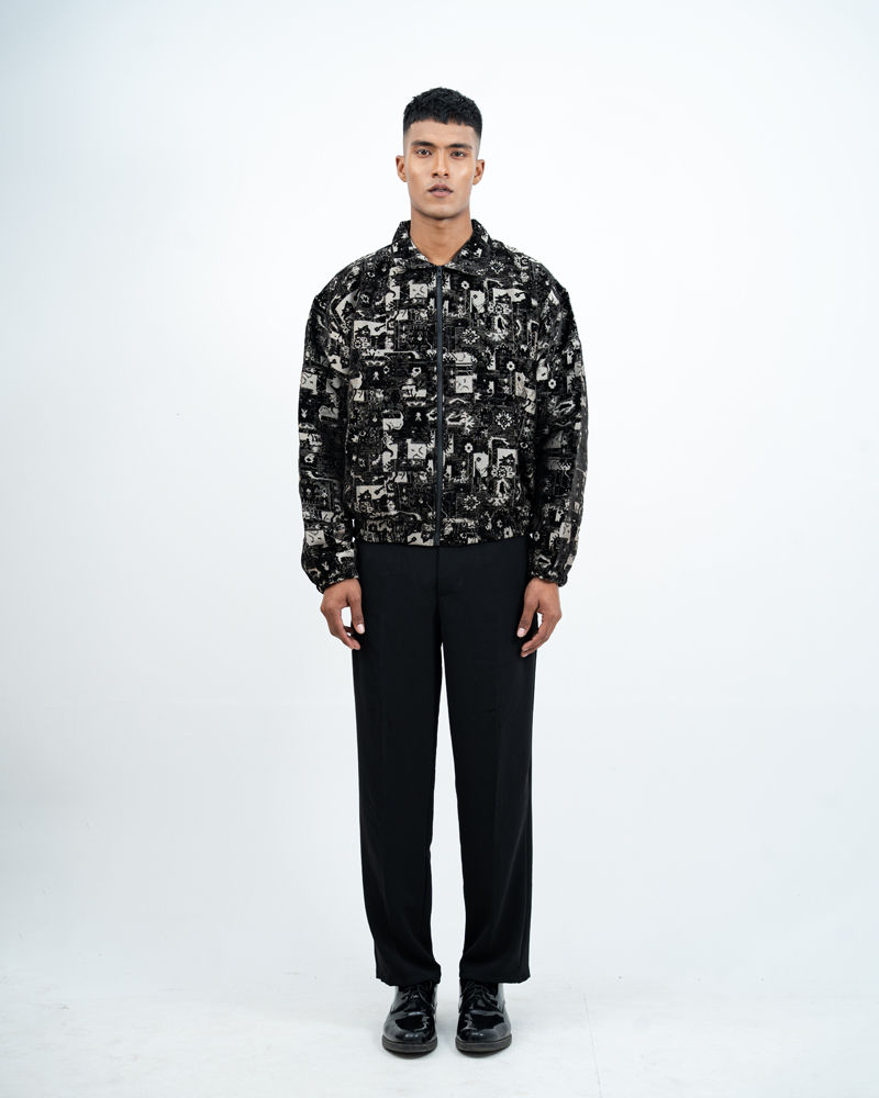 Textured Bomber Jacket in Black - Image 4
