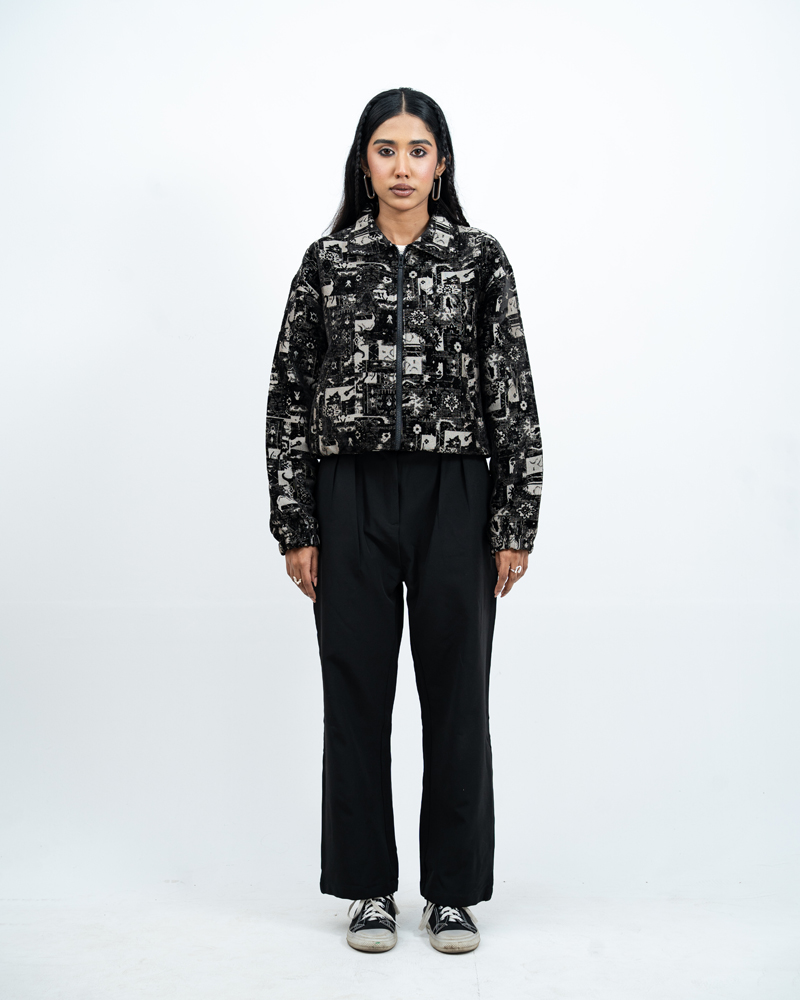 Textured Bomber Jacket in Black - Image 5