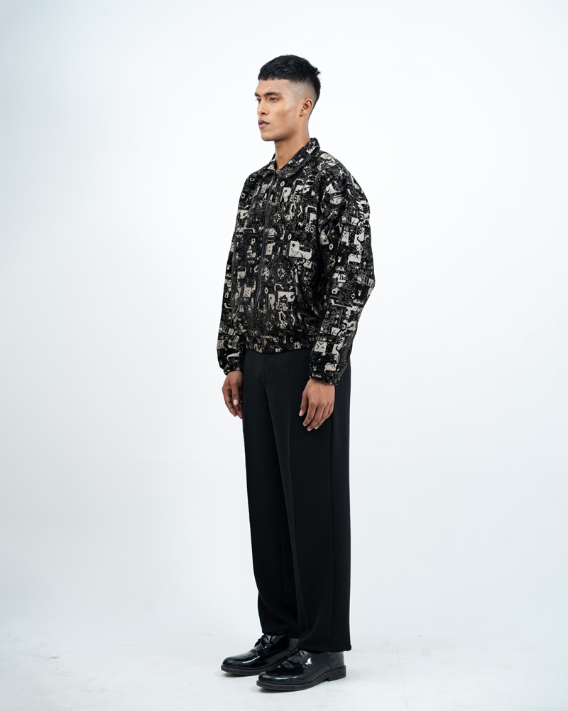 Textured Bomber Jacket in Black - Image 6