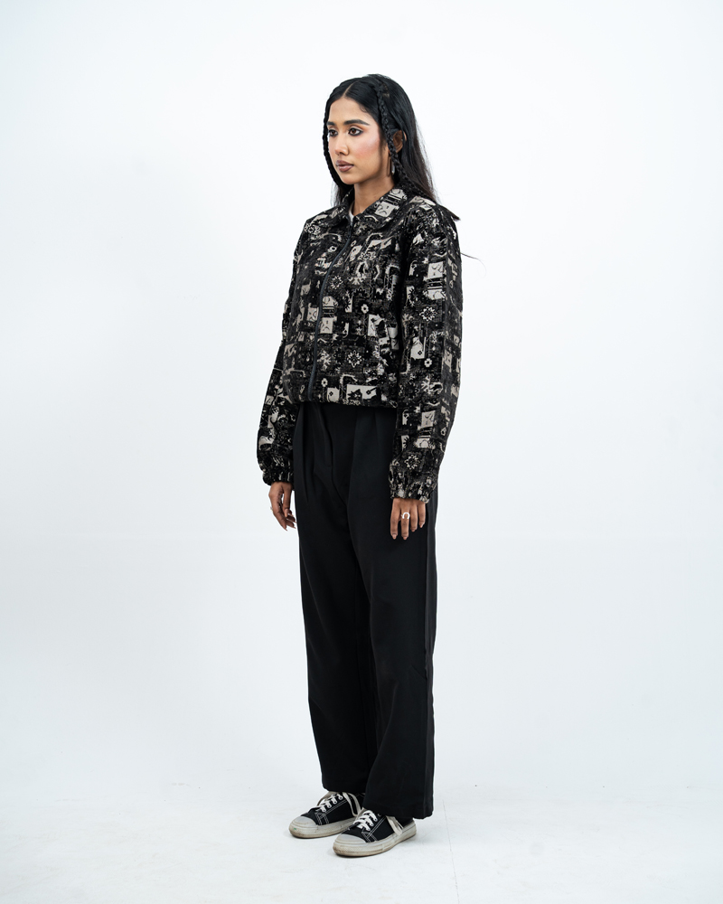 Textured Bomber Jacket in Black - Image 7