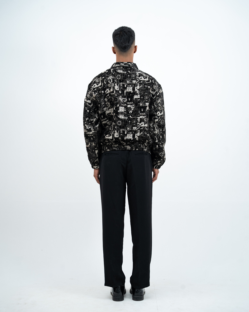 Textured Bomber Jacket in Black - Image 8