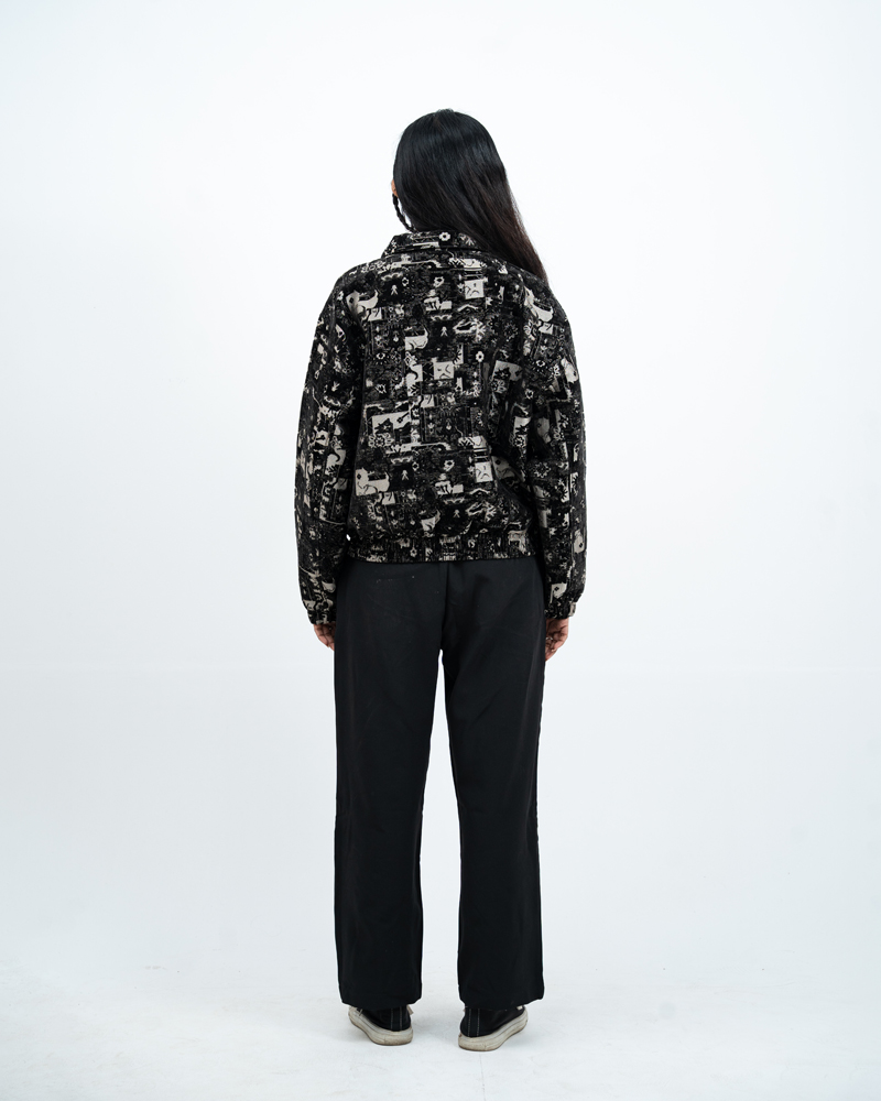 Textured Bomber Jacket in Black - Image 9