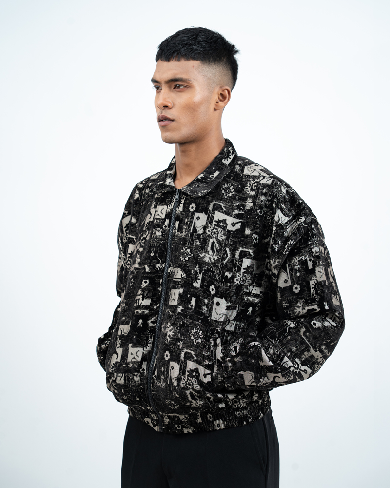 Textured Bomber Jacket in Black - Image 10