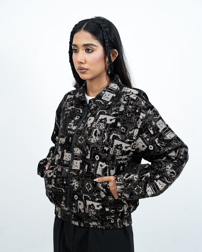 Textured Bomber Jacket in Black - Image 11