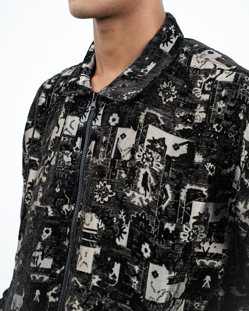Textured Bomber Jacket in Black - Image 12