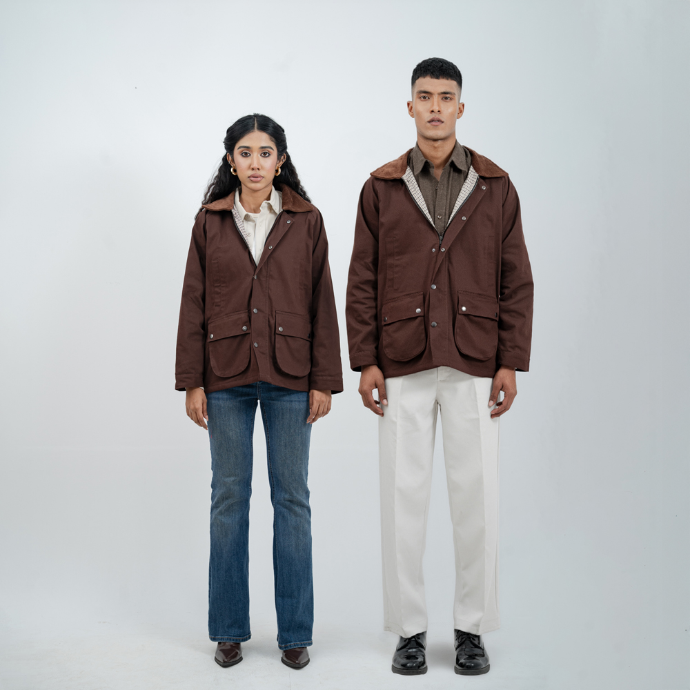 Twill Chore Jacket with Flannel inner in Brown - Image 3