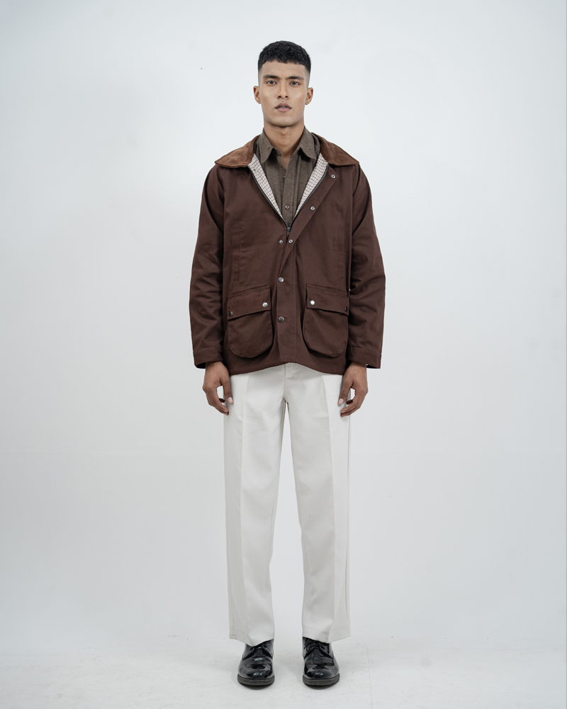 Twill Chore Jacket with Flannel inner in Brown - Image 4