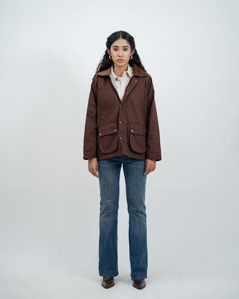 Twill Chore Jacket with Flannel inner in Brown - Image 5