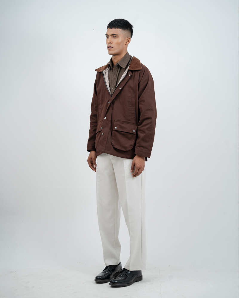 Twill Chore Jacket with Flannel inner in Brown - Image 6