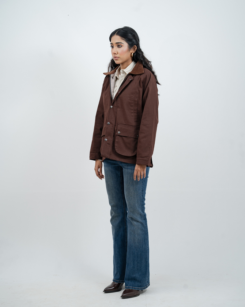 Twill Chore Jacket with Flannel inner in Brown - Image 7