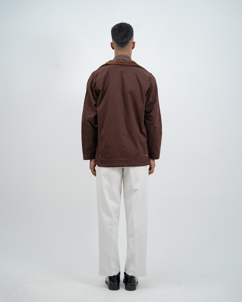 Twill Chore Jacket with Flannel inner in Brown - Image 8