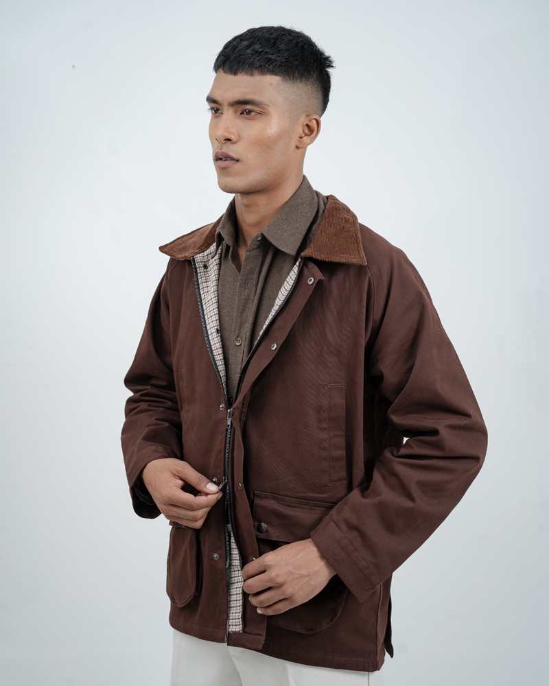 Twill Chore Jacket with Flannel inner in Brown - Image 10
