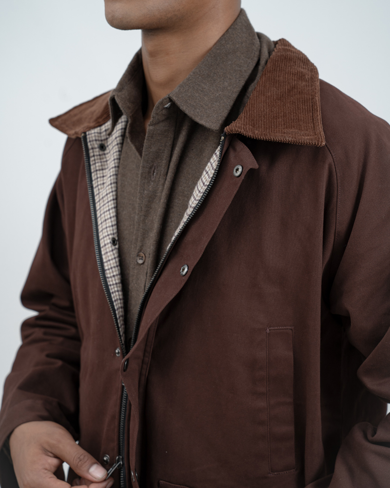 Twill Chore Jacket with Flannel inner in Brown - Image 12
