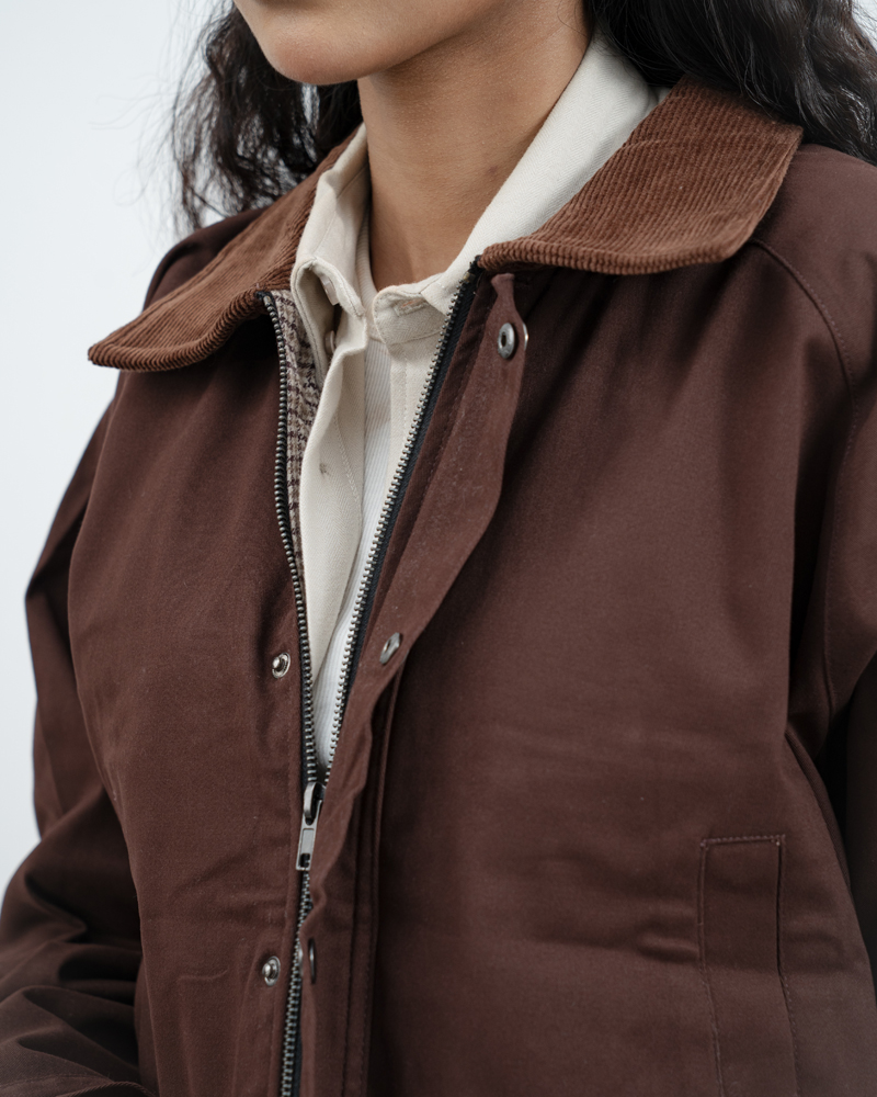 Twill Chore Jacket with Flannel inner in Brown - Image 13