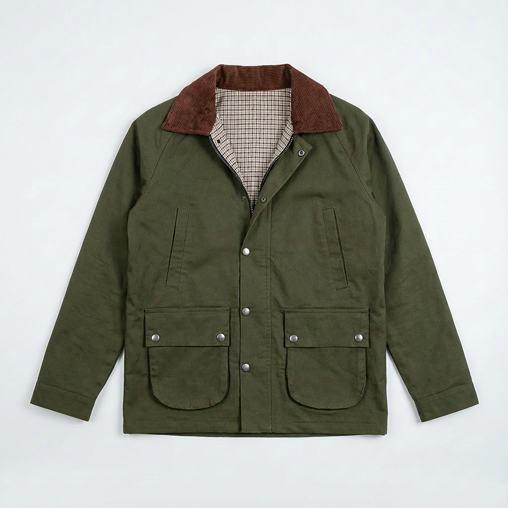 Twill Chore Jacket with Flannel inner in Green