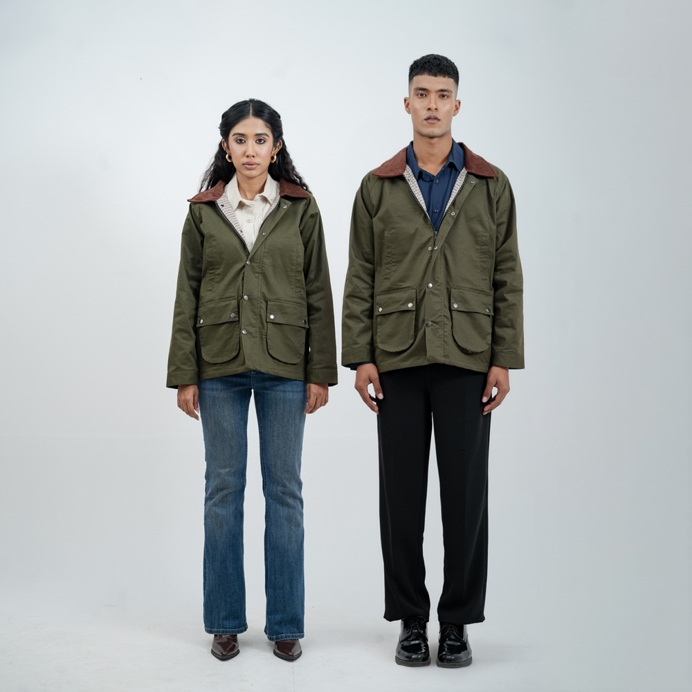 Twill Chore Jacket with Flannel inner in Green - Image 3