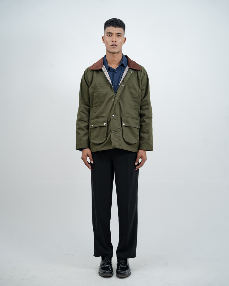 Twill Chore Jacket with Flannel inner in Green - Image 4