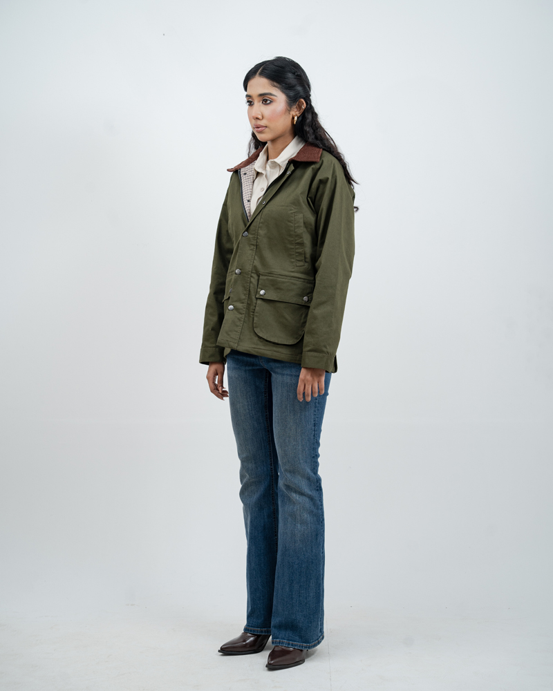 Twill Chore Jacket with Flannel inner in Green - Image 7