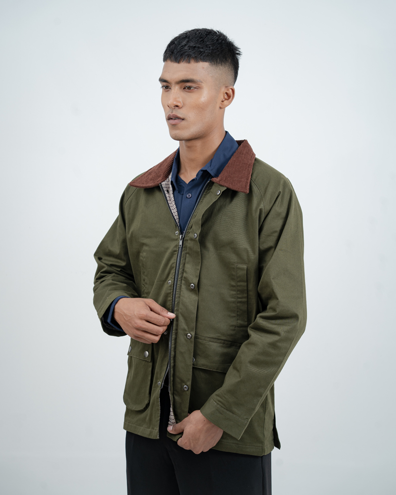 Twill Chore Jacket with Flannel inner in Green - Image 10