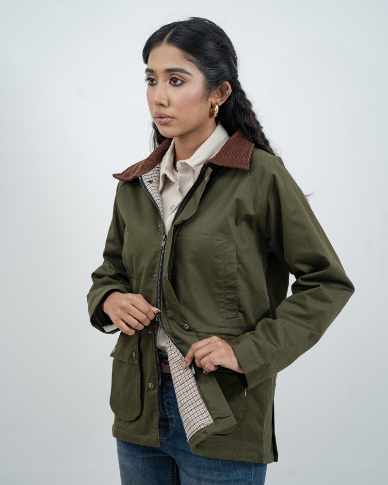 Twill Chore Jacket with Flannel inner in Green - Image 11