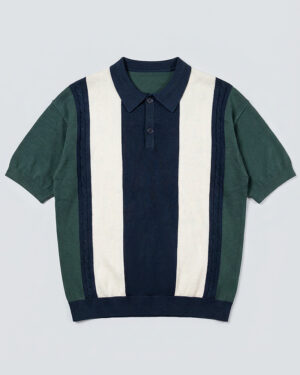 Unisex Half-Sleeve Knitted Polo in Green, Navy and Cream
