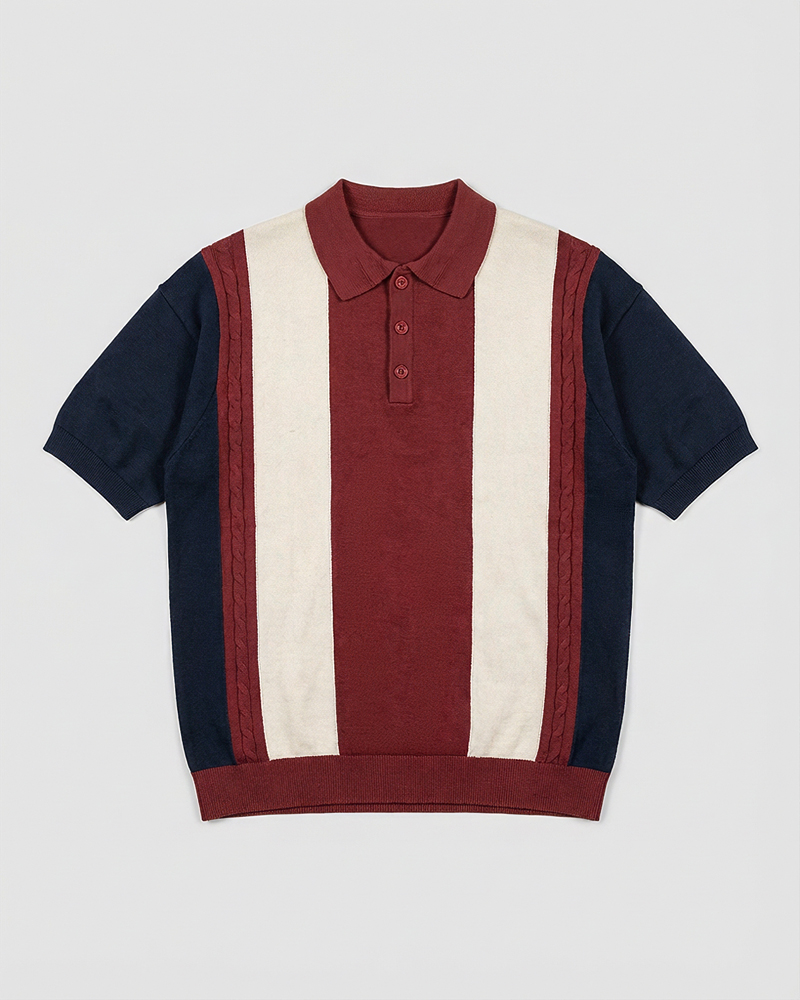 Unisex Half-Sleeve Knitted Polo in Navy, Maroon and Cream