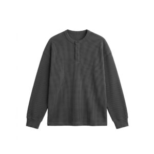 Unisex Henley Full Sleeve Waffle Textured T-shirt in Dark Ash