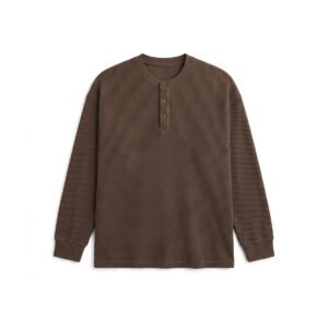 Unisex Henley Full Sleeve Waffle Textured T-shirt in Espresso