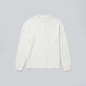 Unisex Henley Full Sleeve Waffle Textured T-shirt in Off-White