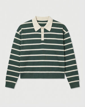 Unisex Horizontal Striped Knit Polo in Forest Green