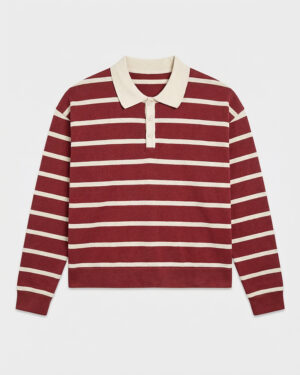 Unisex Horizontal Striped Knit Polo in Maroon