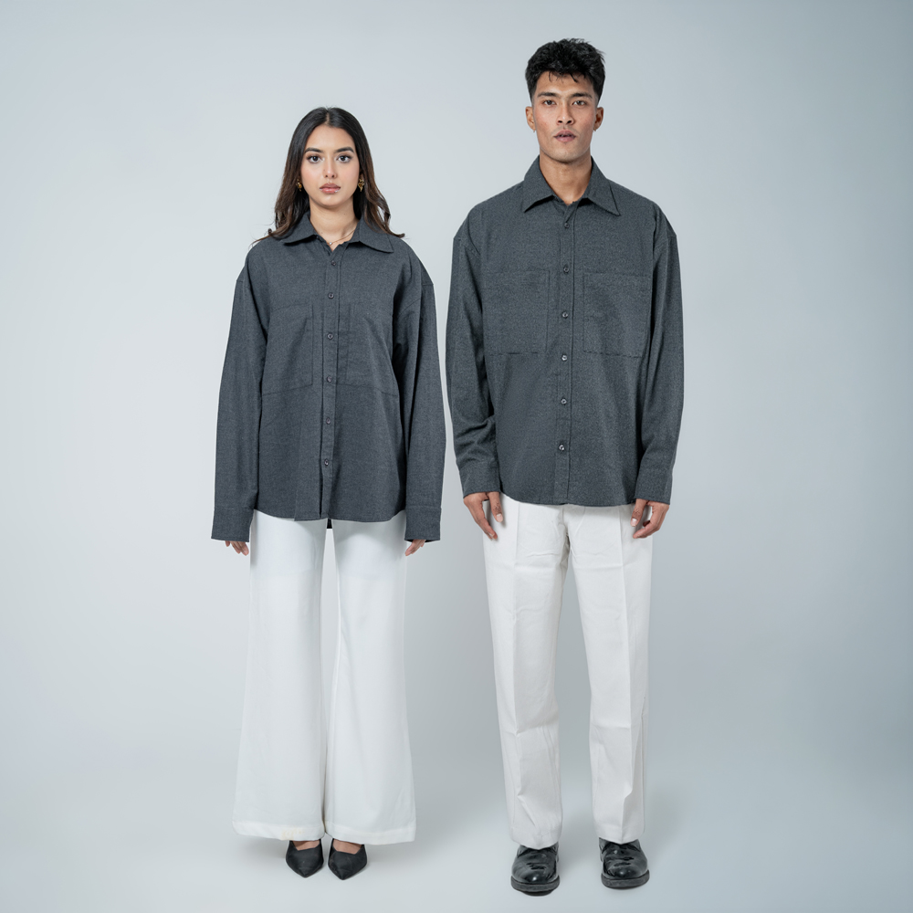Unisex Long Sleeve Oversized Shirt in Grey - Image 2