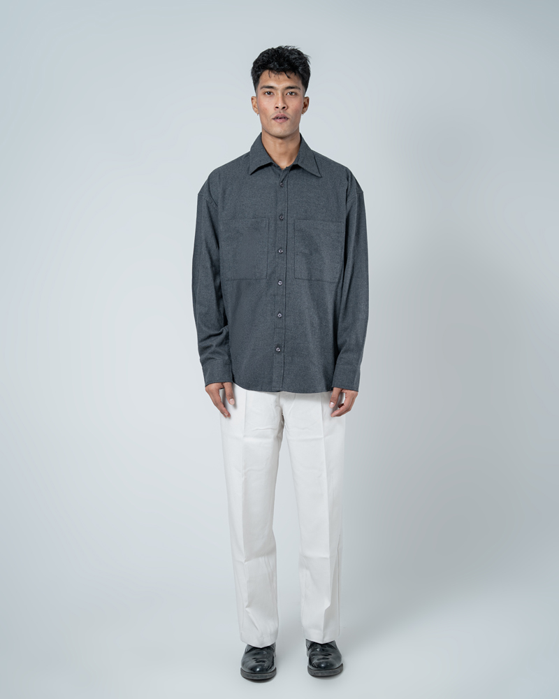 Unisex Long Sleeve Oversized Shirt in Grey - Image 3