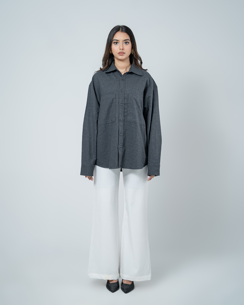 Unisex Long Sleeve Oversized Shirt in Grey - Image 4