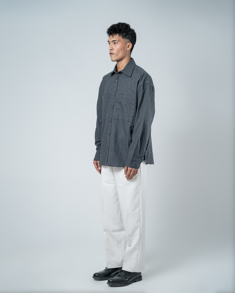 Unisex Long Sleeve Oversized Shirt in Grey - Image 5