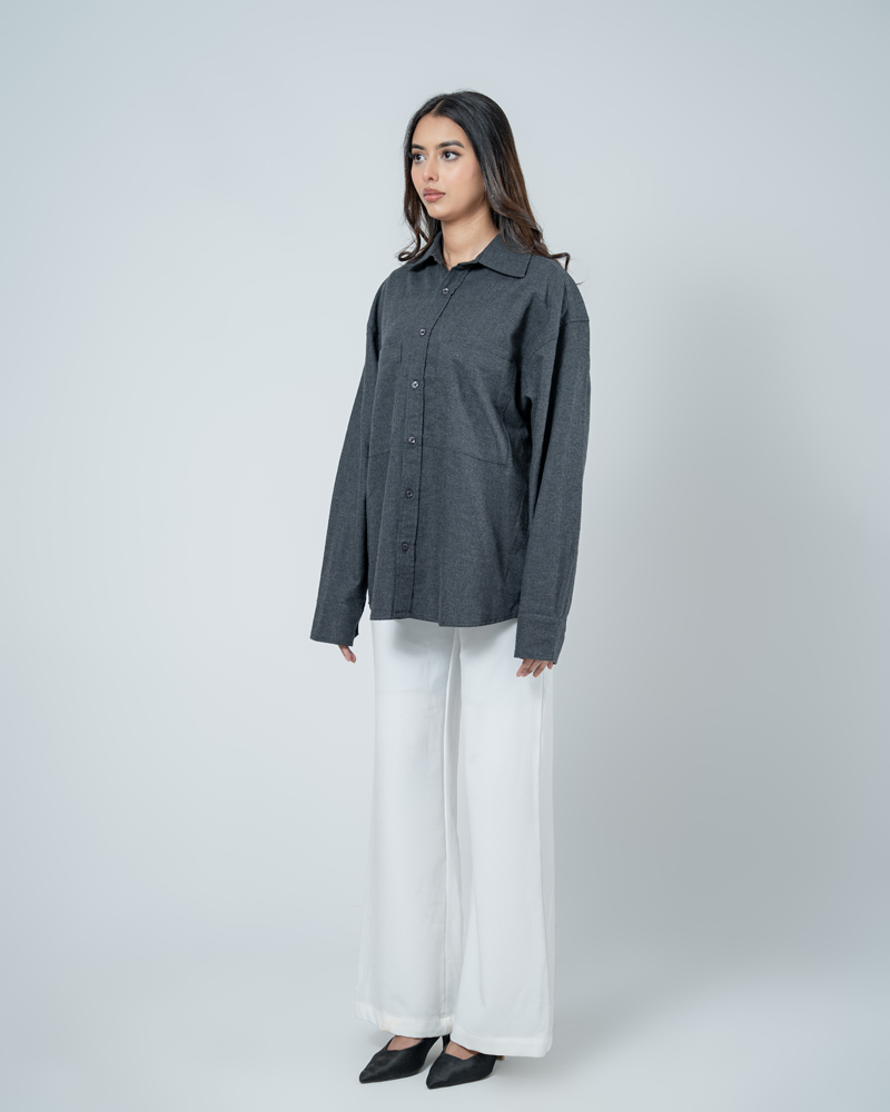 Unisex Long Sleeve Oversized Shirt in Grey - Image 6