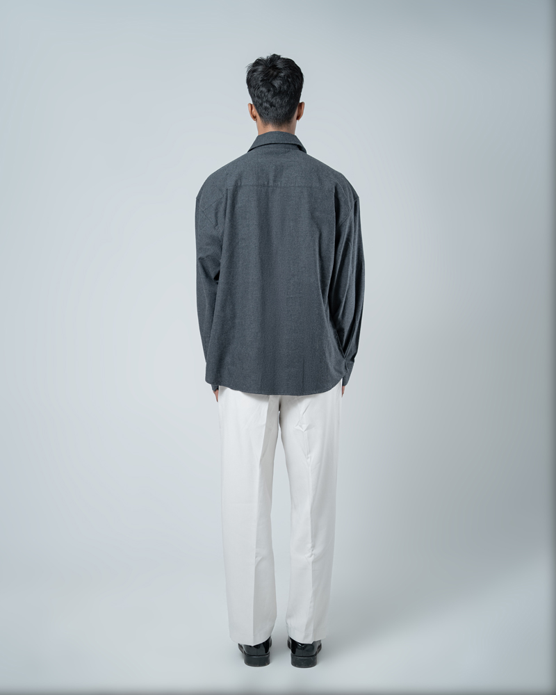 Unisex Long Sleeve Oversized Shirt in Grey - Image 7