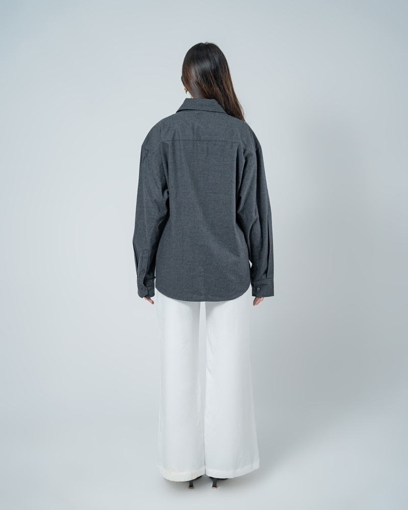 Unisex Long Sleeve Oversized Shirt in Grey - Image 8