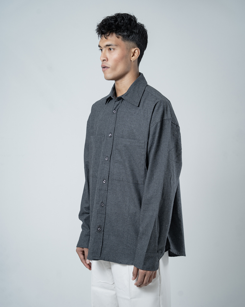 Unisex Long Sleeve Oversized Shirt in Grey - Image 9