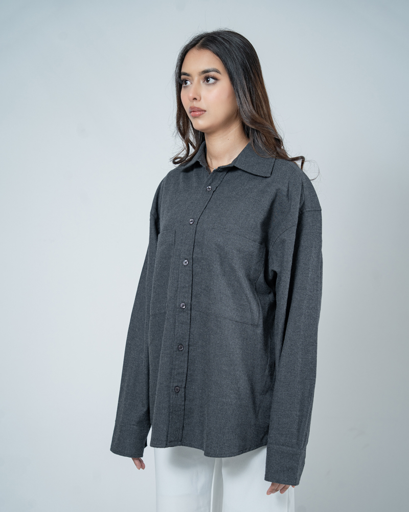 Unisex Long Sleeve Oversized Shirt in Grey - Image 10