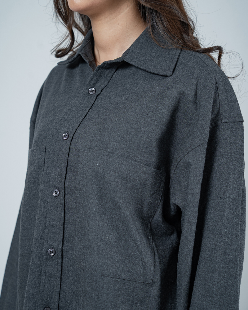 Unisex Long Sleeve Oversized Shirt in Grey - Image 12