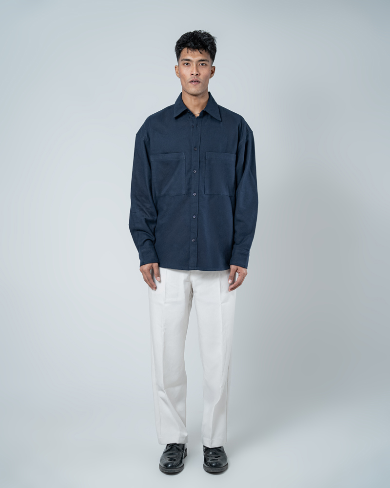 Unisex Long Sleeve Oversized Shirt in Navy - Image 3