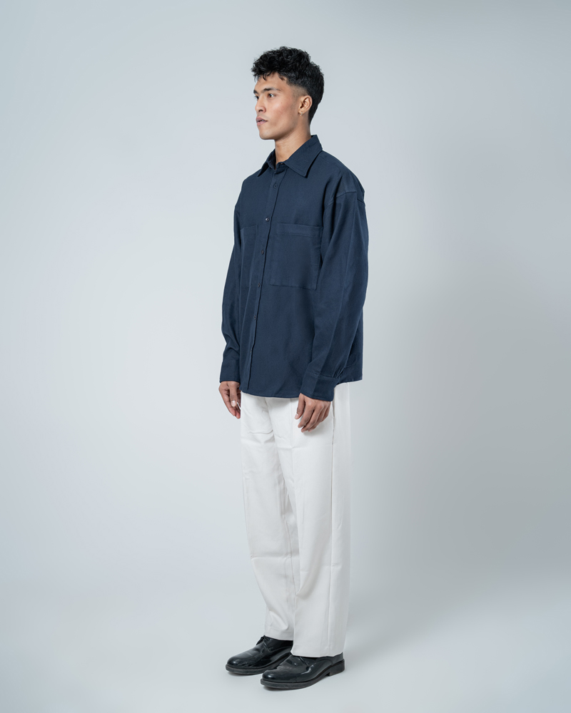 Unisex Long Sleeve Oversized Shirt in Navy - Image 5